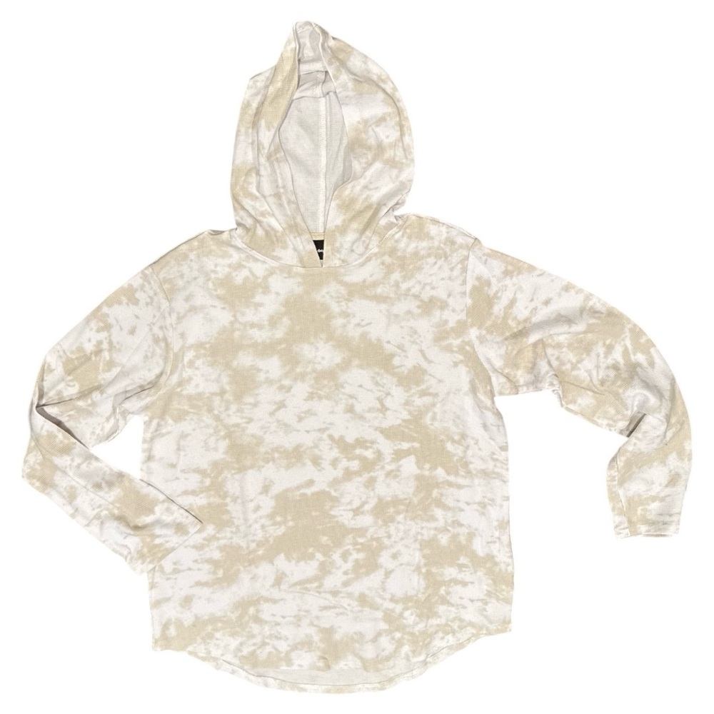 Original Use waffle weave scrunch tie dyed hoodie shirt top white beige Medium